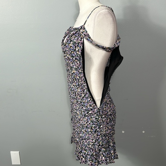 ASTR The Label Black Purple Floral Ruched Mini Dress Size M - Picture 13 of 16